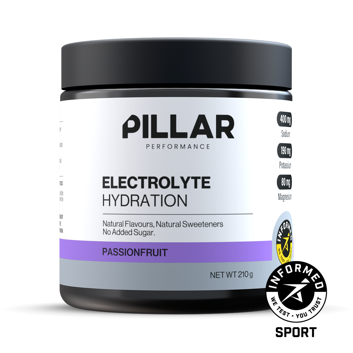 PILLAR Performance Electrolyte Hydration Powder Passionfruit 210g Jar