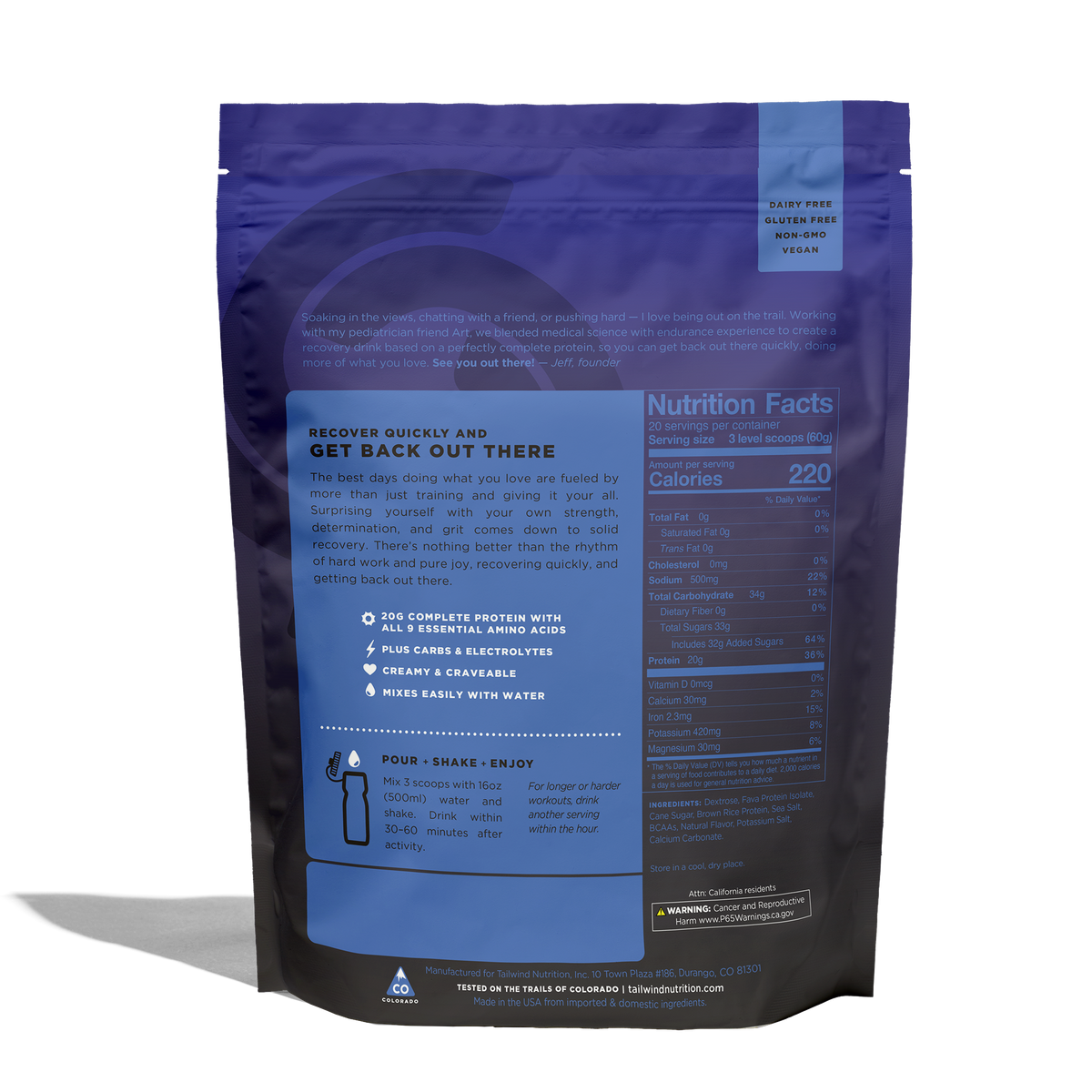 Tailwind Nutrition Fava Recovery Mix Vanilla - Large (20 Serves), Single Serve