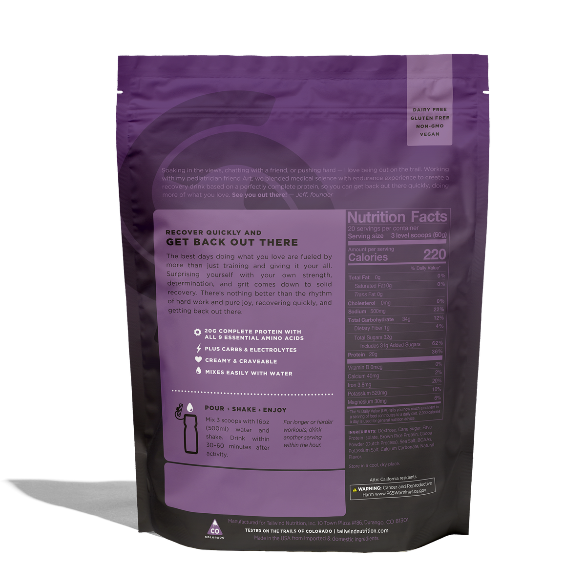 Tailwind Nutrition Fava Recovery Mix Chocolate - Large, Single Serve