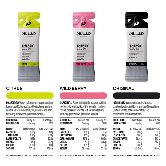 PILLAR Performance Gel 30 Citrus Original Energy Gel 50g
