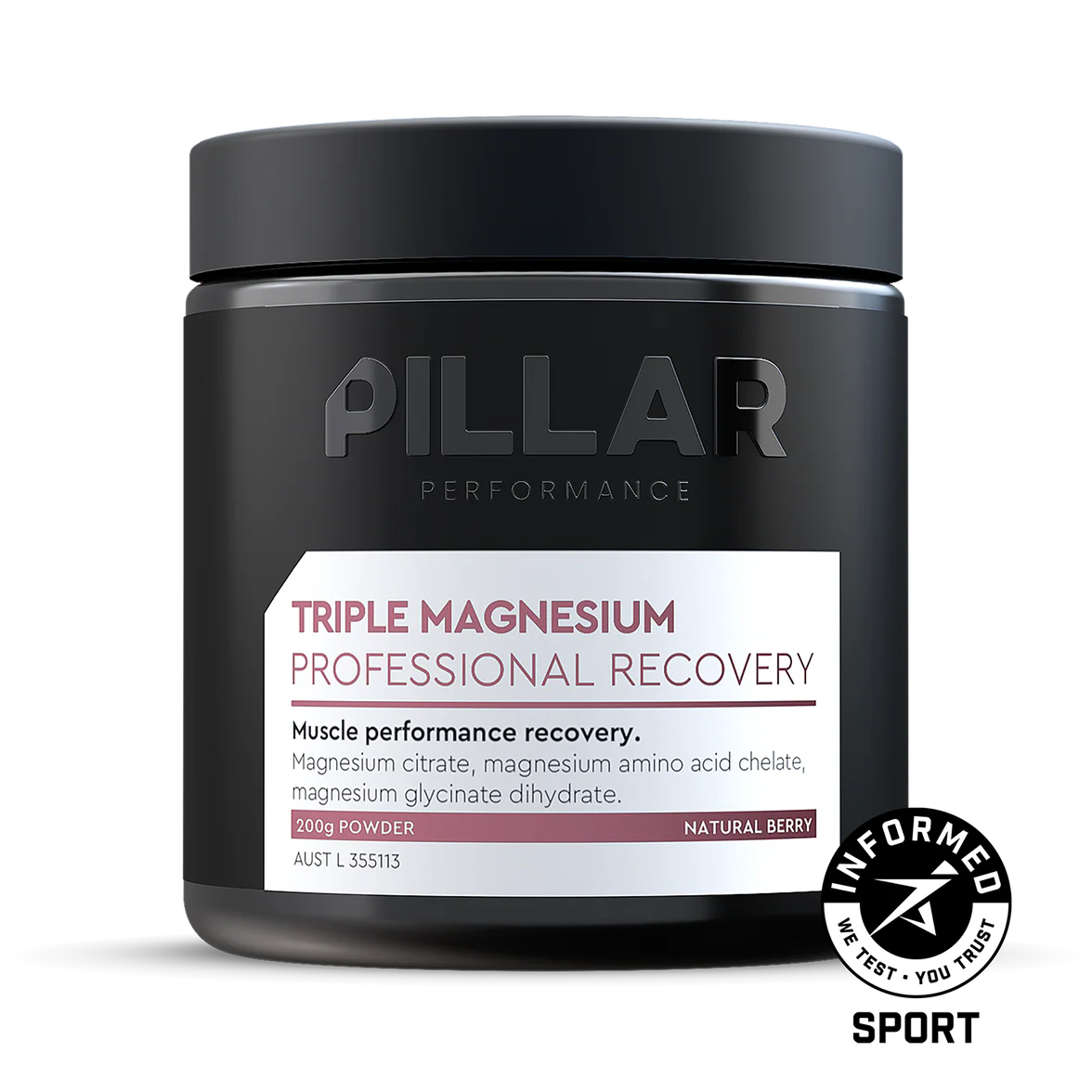 PILLAR Performance Triple Magnesium Powder – 40 Serve Tub Natural Berry