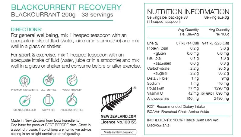 Pure Sports Nutrition Blackcurrant Recovery - 200g Pouch (33 Serves)