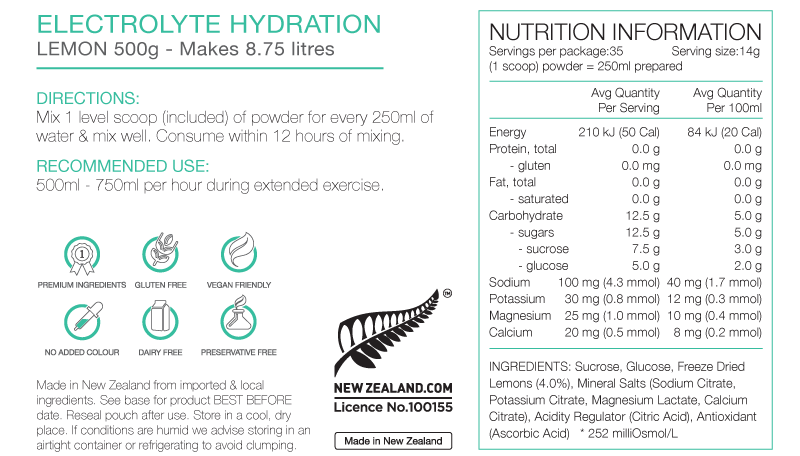 Pure Electrolyte Hydration 500g Pouch Lemon
