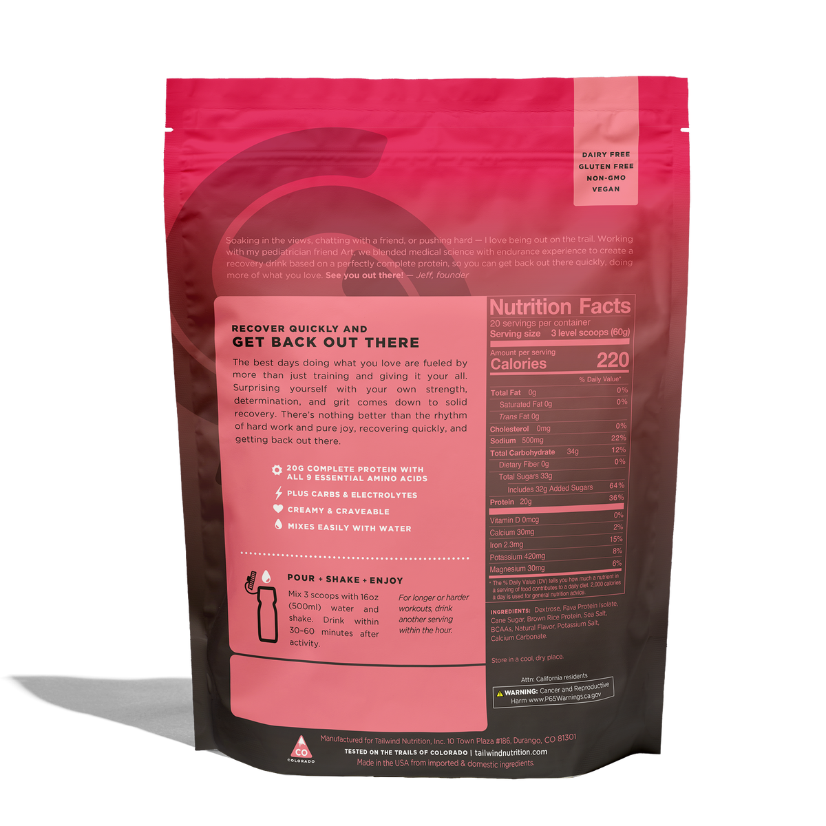 Tailwind Nutrition Fava Recovery Mix Strawberry - Large (20 Serves), Single Serve