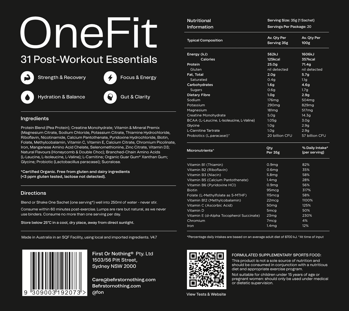 FON OneFit Sachets – Complete Post‑Workout Recovery Blend (5 Flavours)