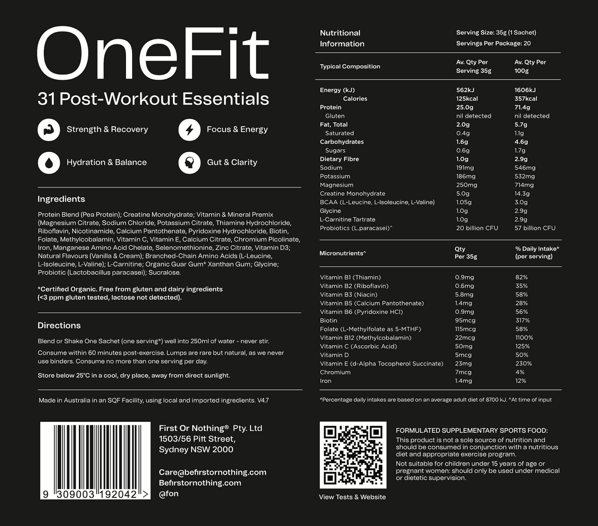 FON OneFit Sachets – Complete Post‑Workout Recovery Blend (5 Flavours)
